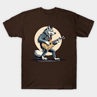 Wolf Guitar Player Digital Art T-Shirt